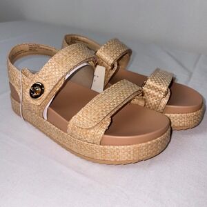 A New Day tanner Tan Woven Platform faux raffia sandals Espadrille Style  9.5